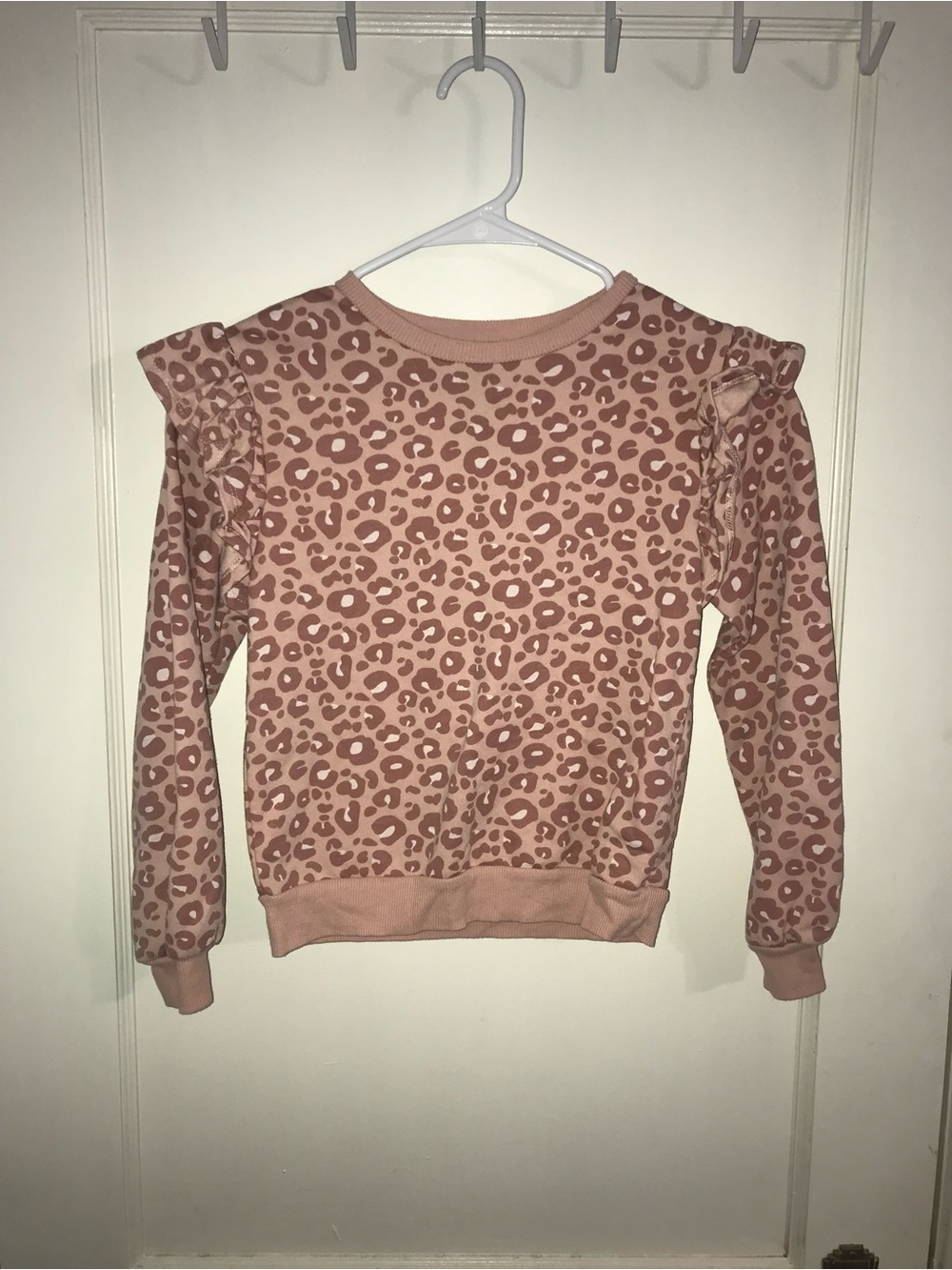 Cynthia Rowley Girls' Dusty Pink Leopard Ruffle Shoulder Sweatshirt
